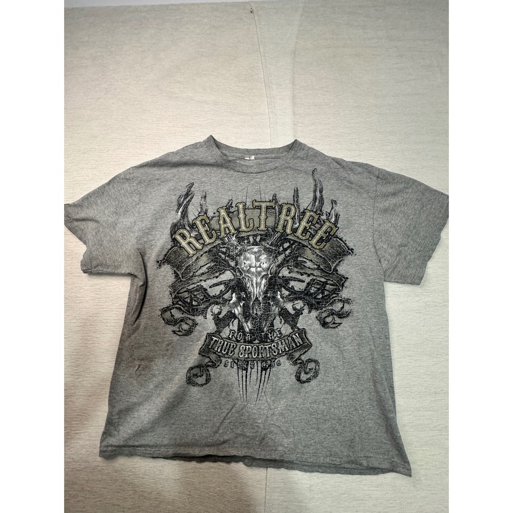 Realtree Mens Graphic T-Shirt Gray Short Sleeve Deer Skull True Sportsman XL